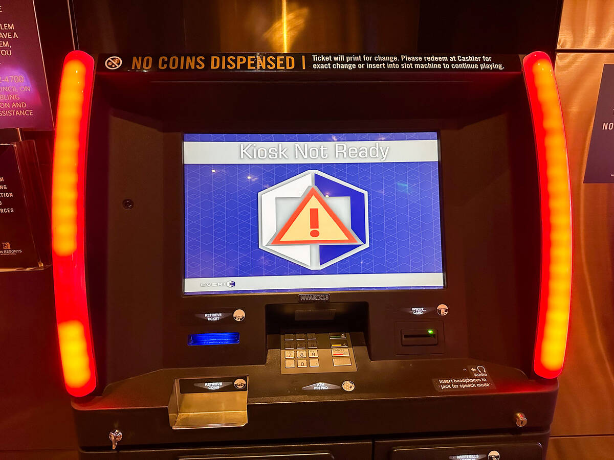 Some slots machines and kiosks were down at Aria Resort and Casino on Monday, Sept. 11, 2023, i ...