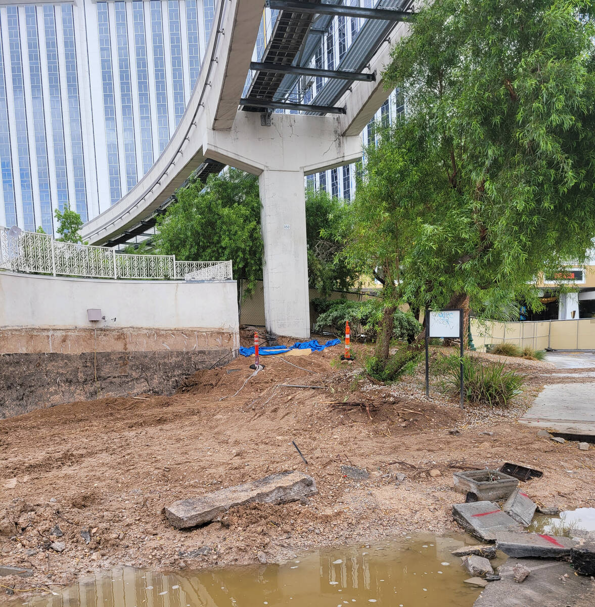 The exposed base of a Las Vegas Monorail column shown on June 15, 2023. Boring Company crews ac ...