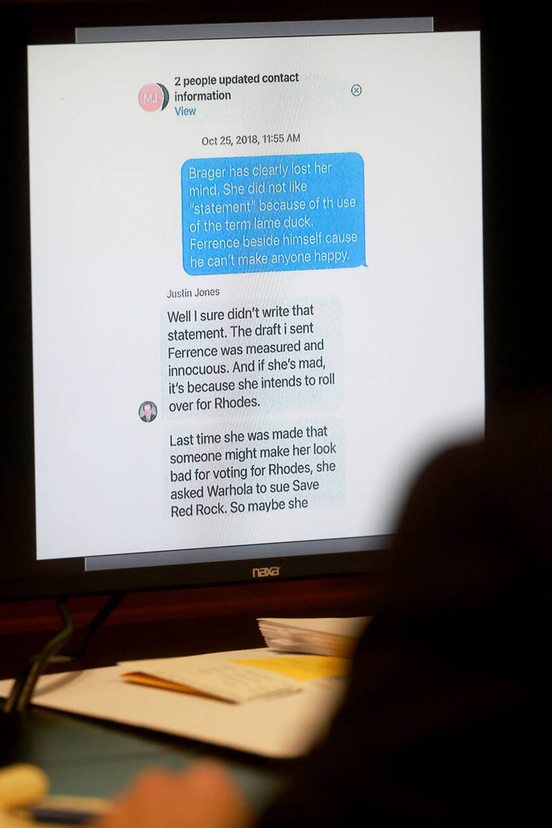 Proposed evidence purported to be a text conversation involving Clark County Commissioner Justi ...