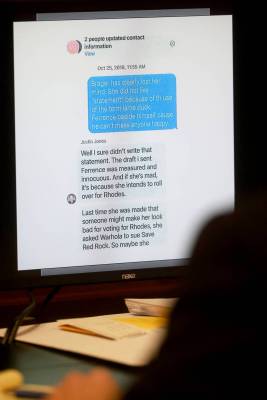 Proposed evidence purported to be a text conversation involving Clark County Commissioner Justi ...