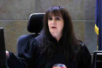 District Judge Joanna Kishner presides over a hearing at the Regional Justice Center, on Monday ...
