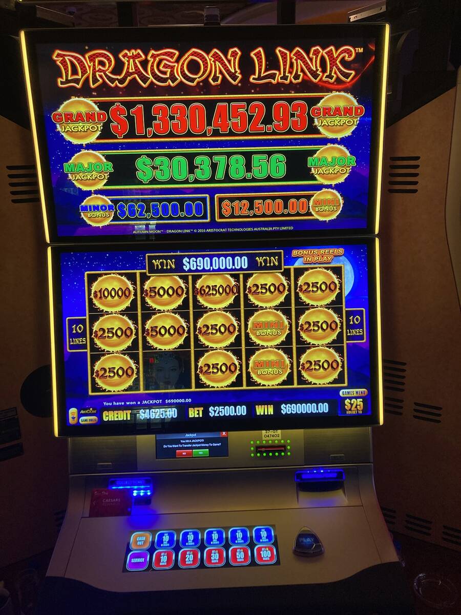 A slots player won a jackpot of $690,000 on Friday, April 19, 2024, at Caesars Palace in Las Ve ...