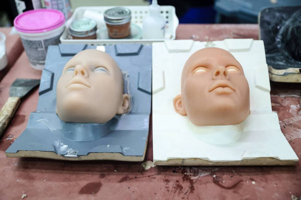 Robot faces in the making at the workshop for Realbotix, a company that makes life-like AI driv ...