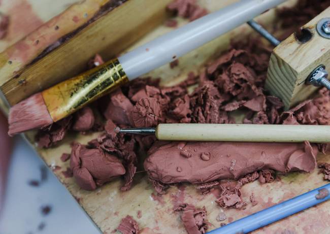 Clay used for making robots at the workshop for Realbotix, a company that makes life-like AI dr ...