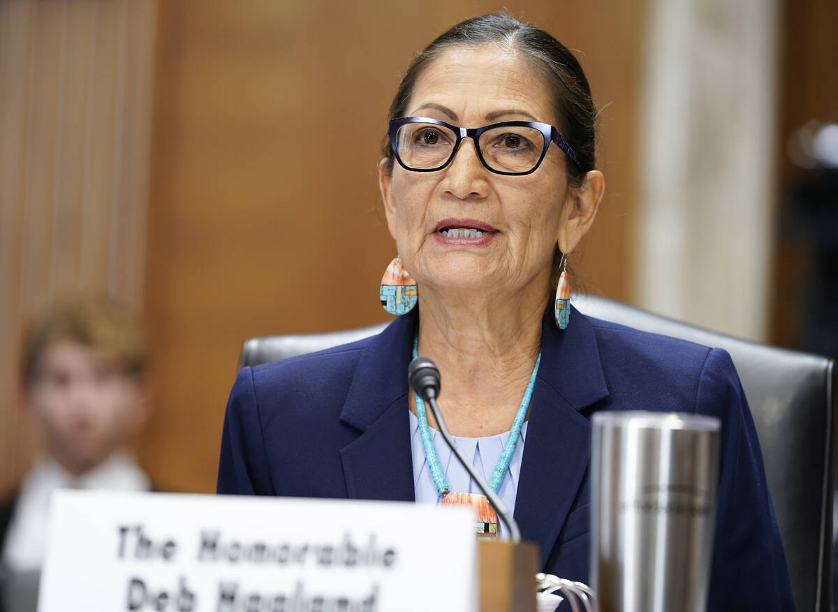 FILE - Interior Secretary Deb Haaland, speaks during a Senate Energy and Natural Resources Comm ...