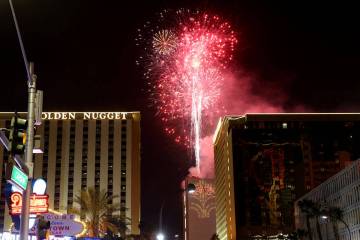 Fireworks explode from the Plaza just after midnight during the Time of Your Life Festival at t ...