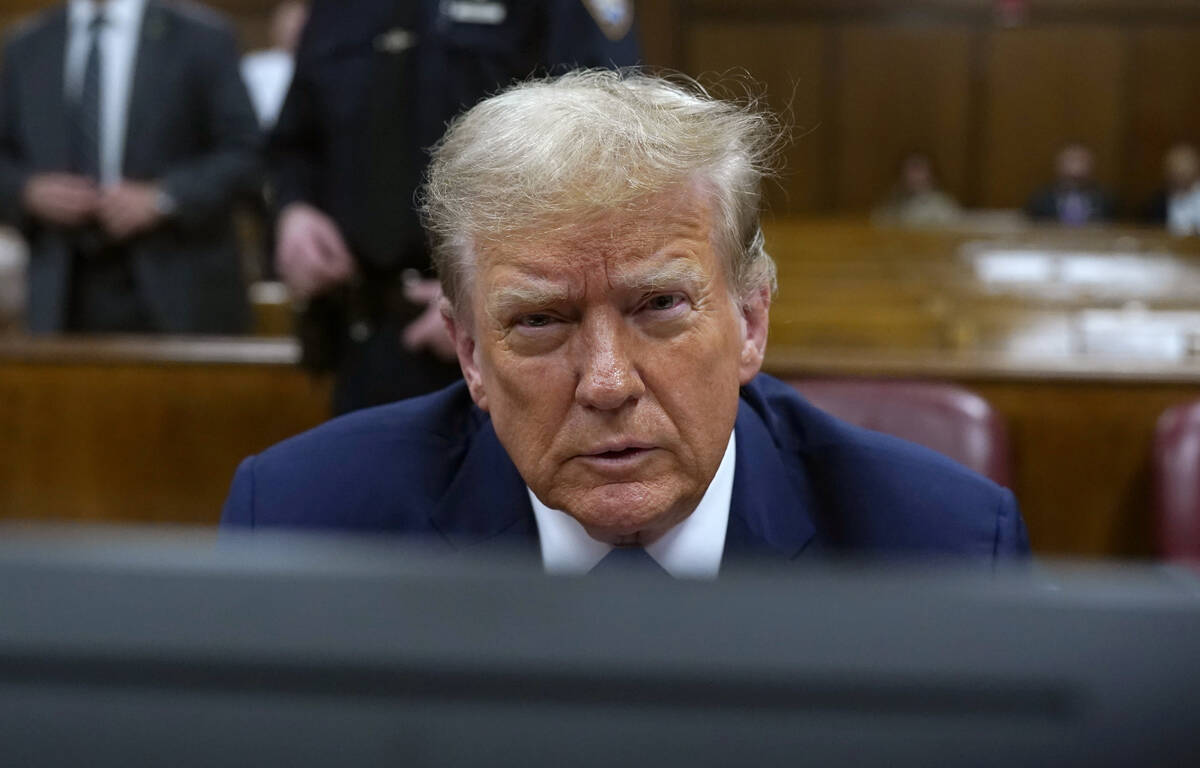 Former President Donald Trump awaits the start of proceedings during jury selection at Manhatta ...