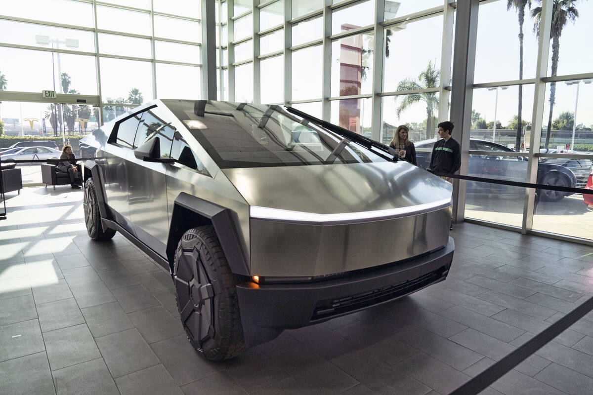 A Tesla Cybertruck is on display at the Tesla showroom in Buena Park, Calif. on Sunday Dec. 3, ...