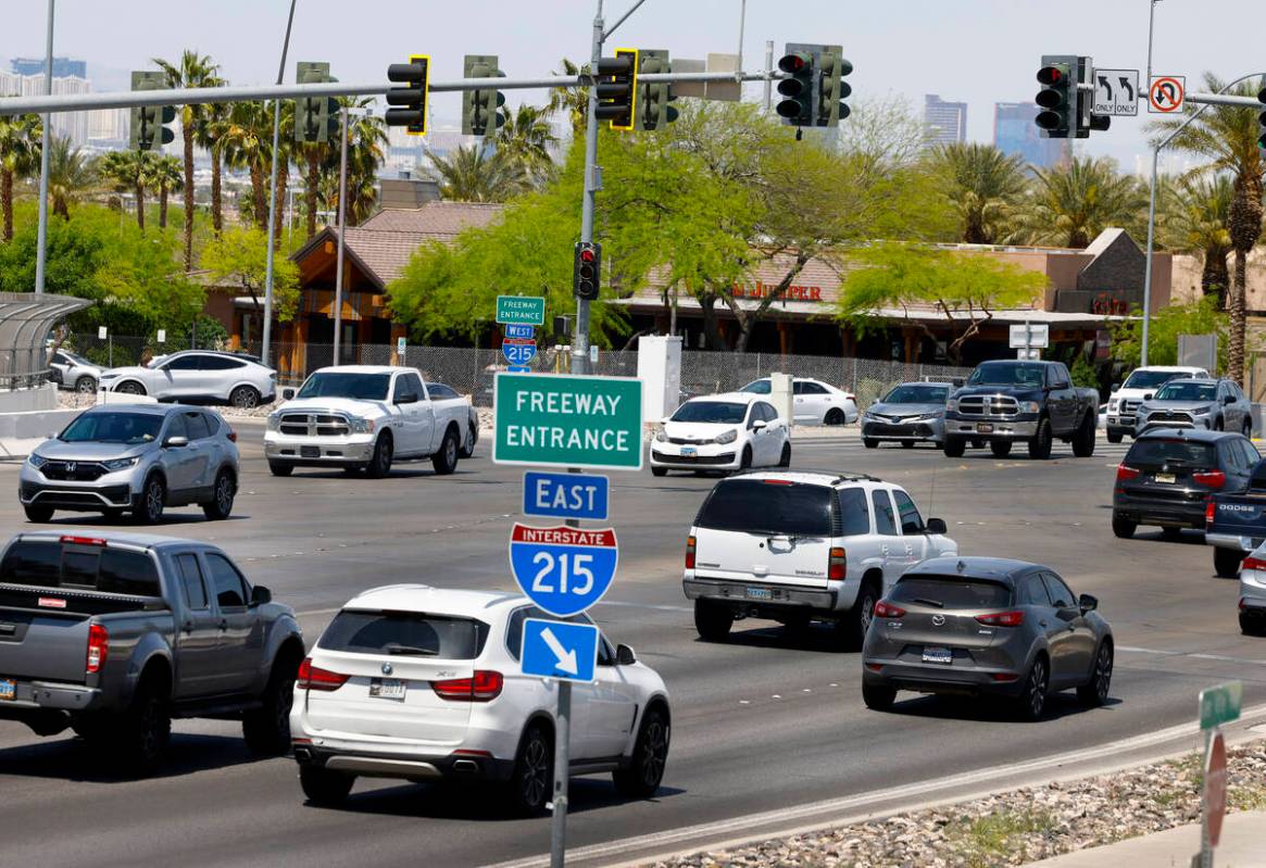 Motorists navigate on Green Valley Parkway near the 215 Beltway, on Monday, April 22, 2024, in ...
