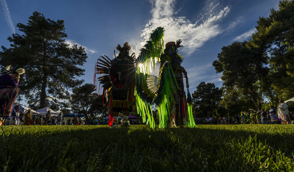 Dancers are introduced to the crowd during the Powwow for the Planet at UNLV on Friday, April 1 ...