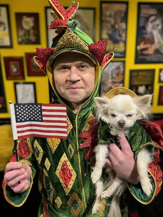John van der Put, in Piff the Magic Dragon mode, is shown backstage at Flamingo Showroom with M ...
