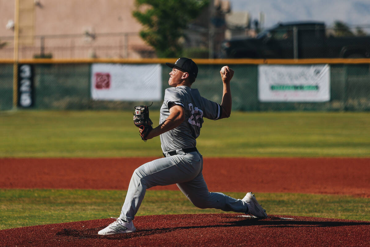 Faith Lutheran pitcher Konner Brown throws the ball from the mound during a baseball game betwe ...