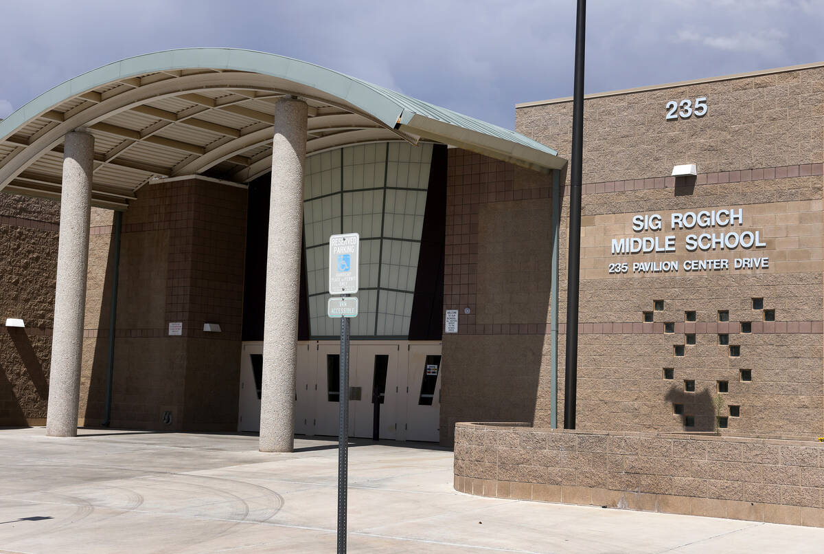 Sig Rogich Middle School is seen on Tuesday, Sept. 12, 2023, in Las Vegas. Students at the Summ ...