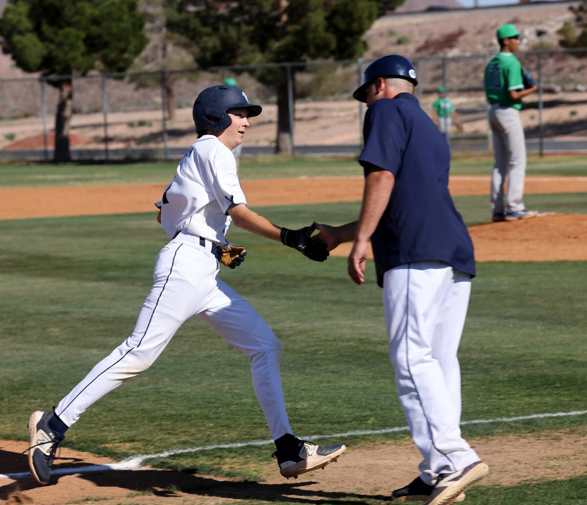 Foothill’s Jakob Hanson (1), rounds third base after hitting a home run against Green Va ...