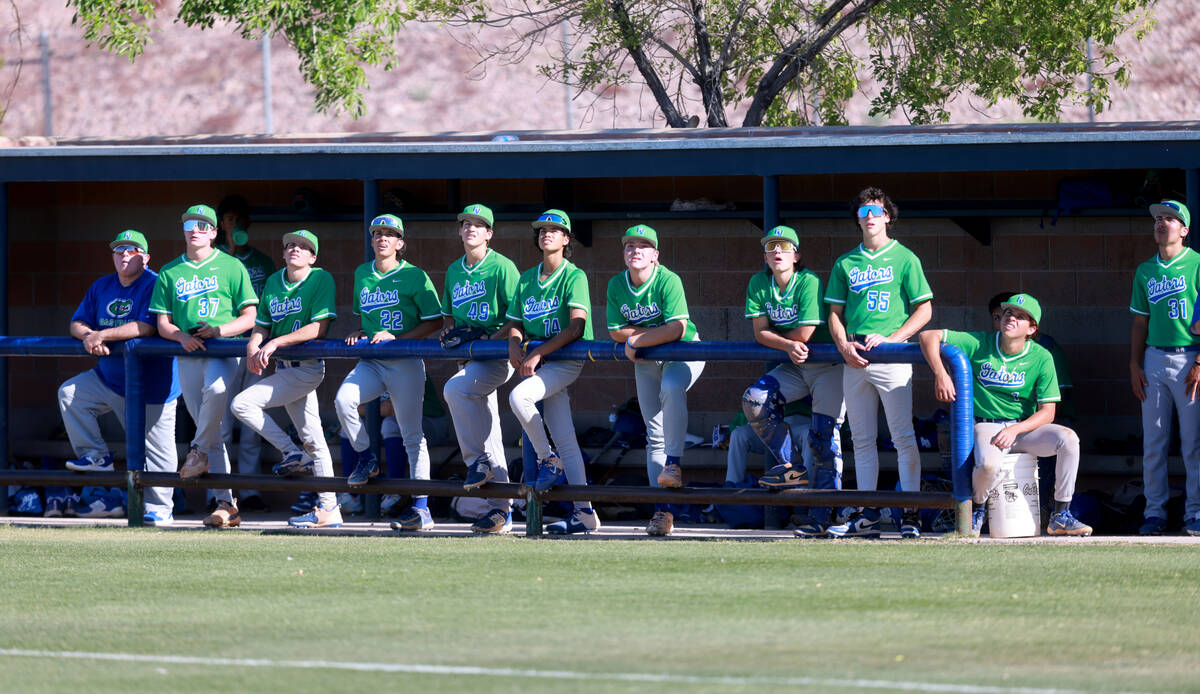 Green Valley players watch a Foothill fly ball in the 3rd inning of their baseball game at Foot ...