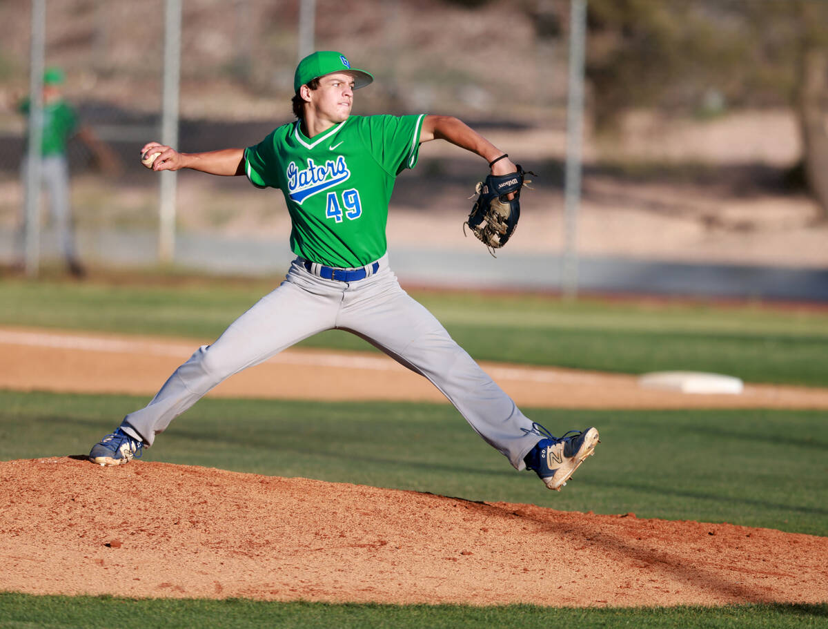 Green Valley pitcher Grant Morris (49) throws against Foothill in the 7th inning of their baseb ...