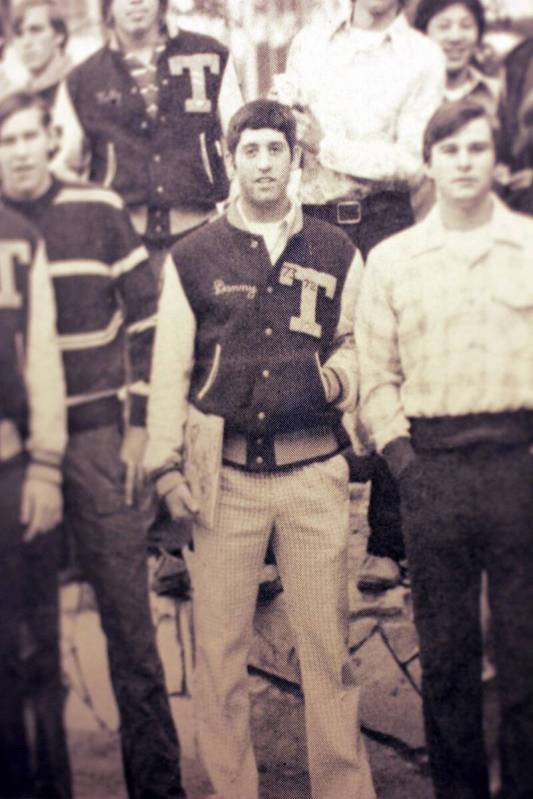 Strip headliner Danny Gans, center, is shown in his 1974 yearbook as president of the Varsity C ...