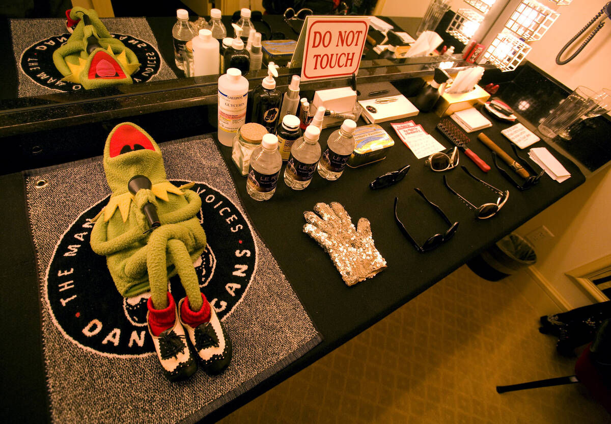 Props for Danny Gans show lay in his dressing room at the Encore hotel-casino on Friday, May 1, ...