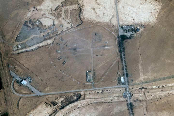 A missile defense site near an international airport and air base is seen in Isfahan, Iran, Mon ...