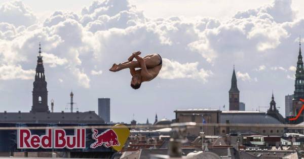 Kyle Mitrione is shown during a diving exhibition in Copenhagn in August 2018. (Kyle Mitrione F ...