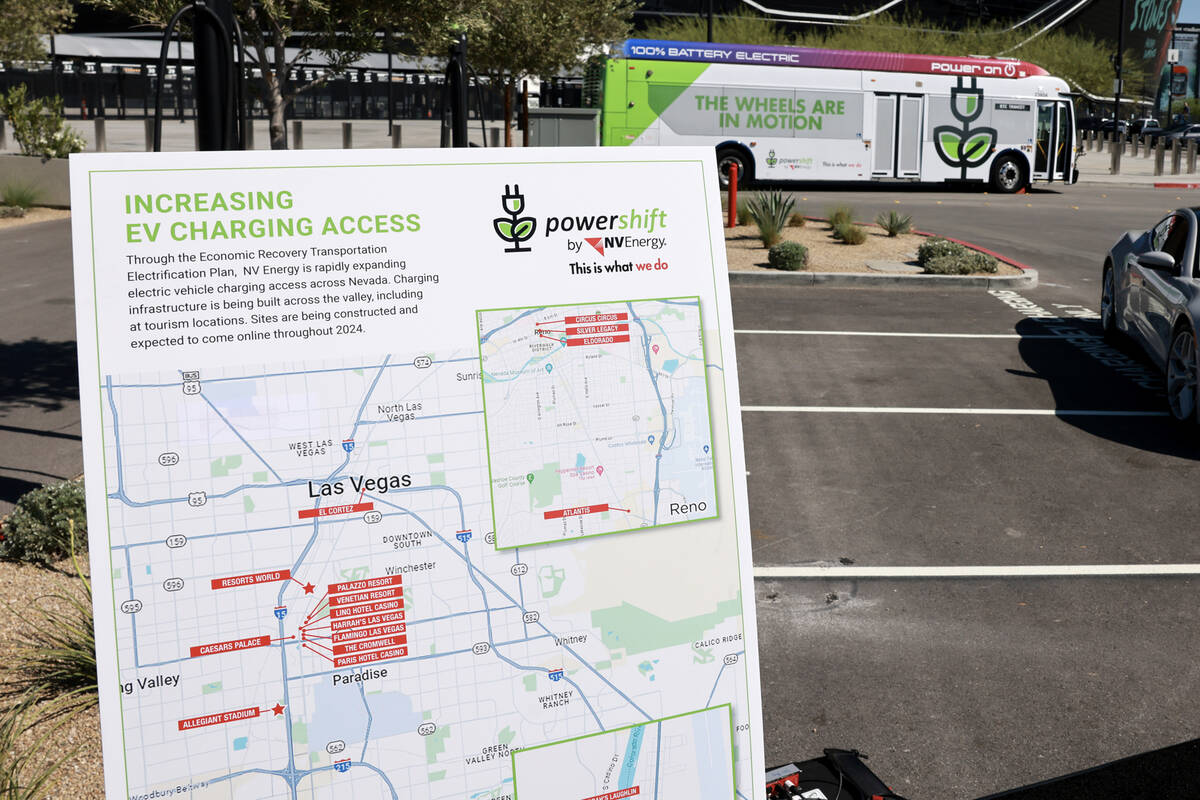 A map of current and upcoming NV Energy electric vehicle charging stations is shown during a pr ...