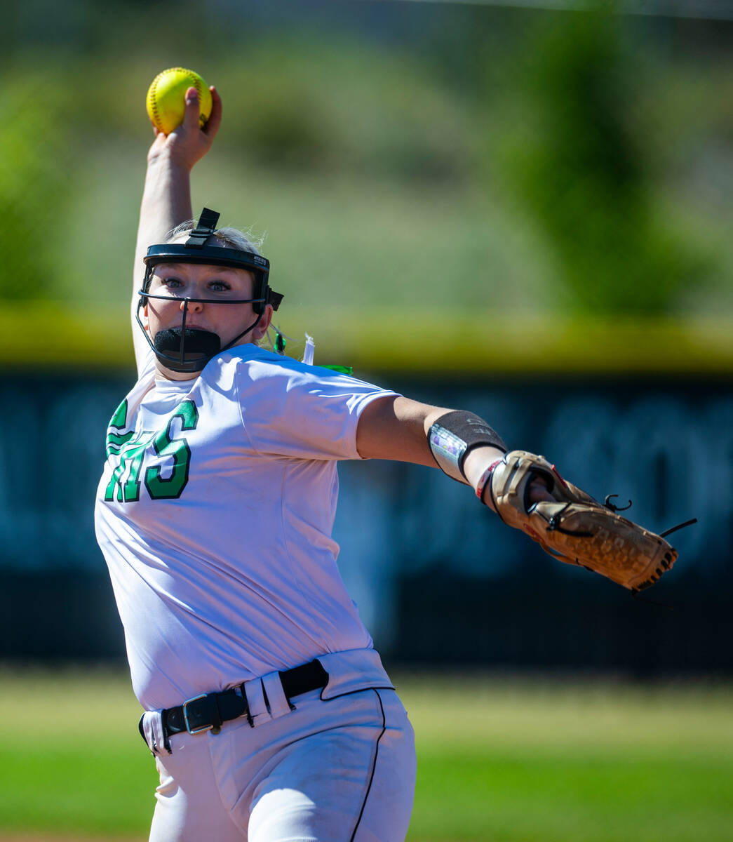 Palo Verde pitcher Bradi Odom (13) eyes the plate and a Centennial batter during the first inn ...