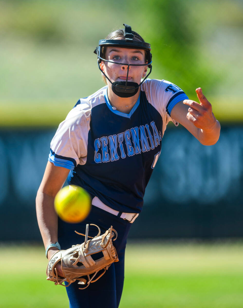 Centennial pitcher Lily Fournier (4) releases a ball while facing a Palo Verde batter during th ...