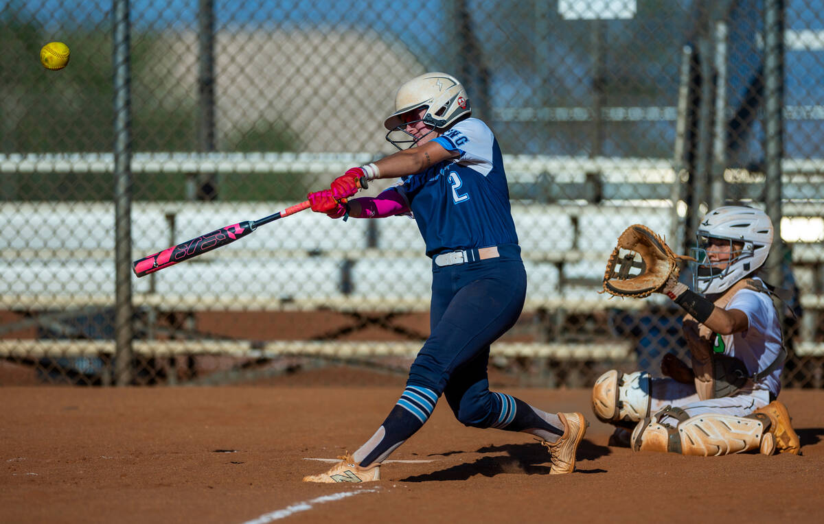 Centennial batter Juliana Bosco (2) connects on a Palo Verde pitch during the sixth inning of t ...