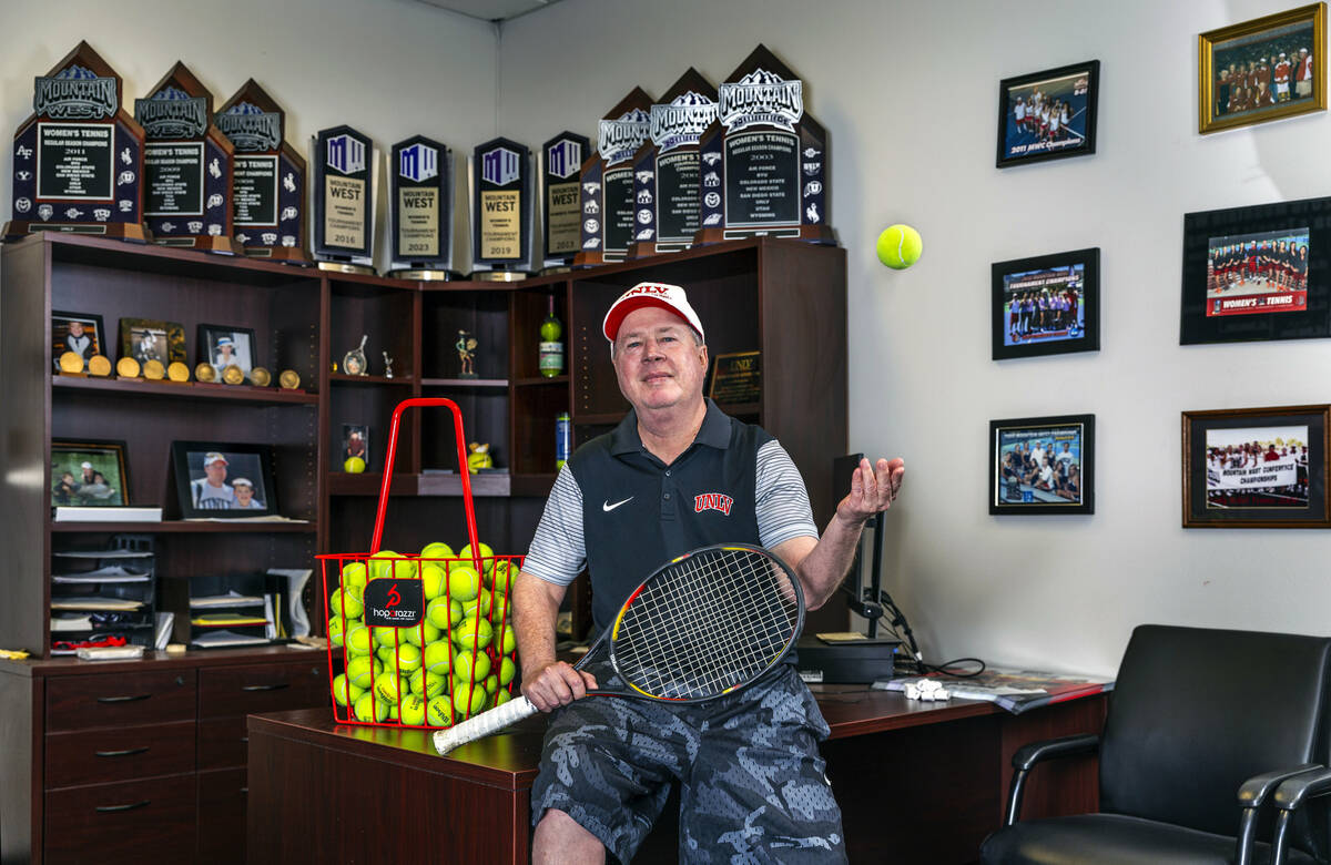 UNLV women's tennis coach Kevin Cory in his office at the Frank and Vicki Fertitta Tennis Compl ...