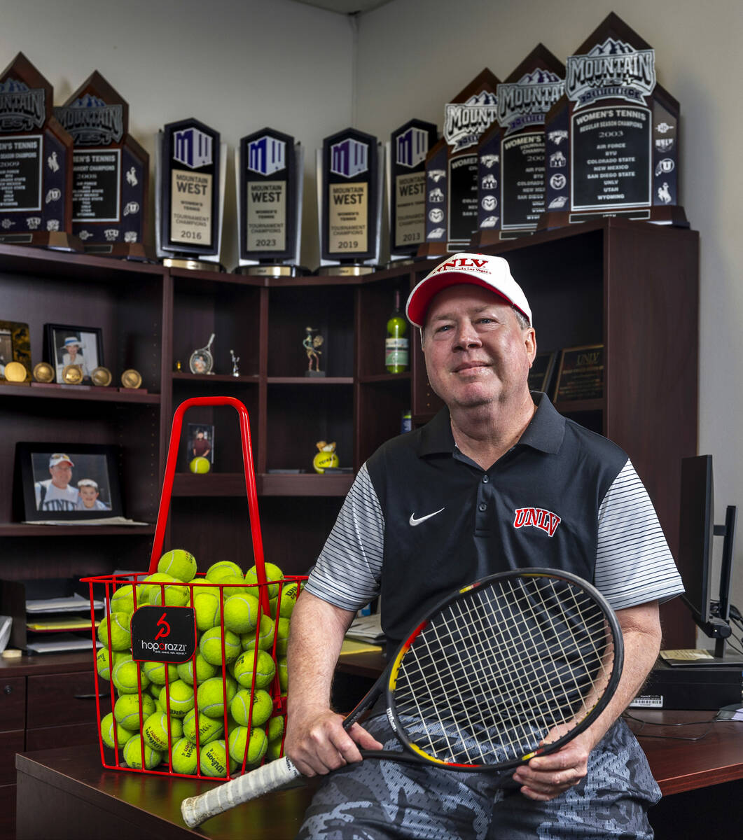 UNLV women's tennis coach Kevin Cory in his office at the Frank and Vicki Fertitta Tennis Compl ...