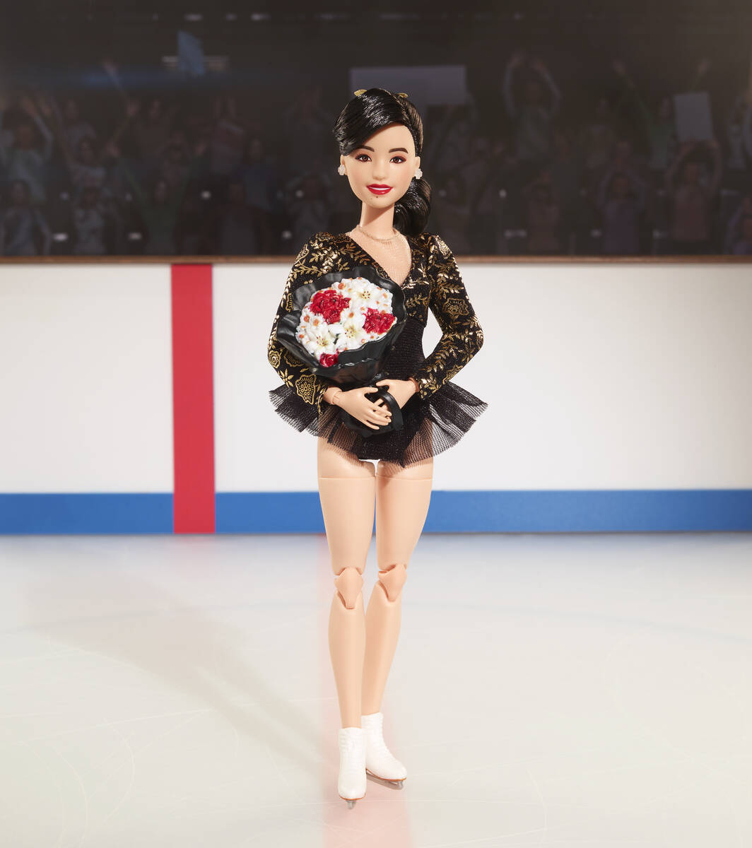 This image provided by Mattel in April 2024 shows the company's Kristi Yamaguchi Barbie doll. Y ...