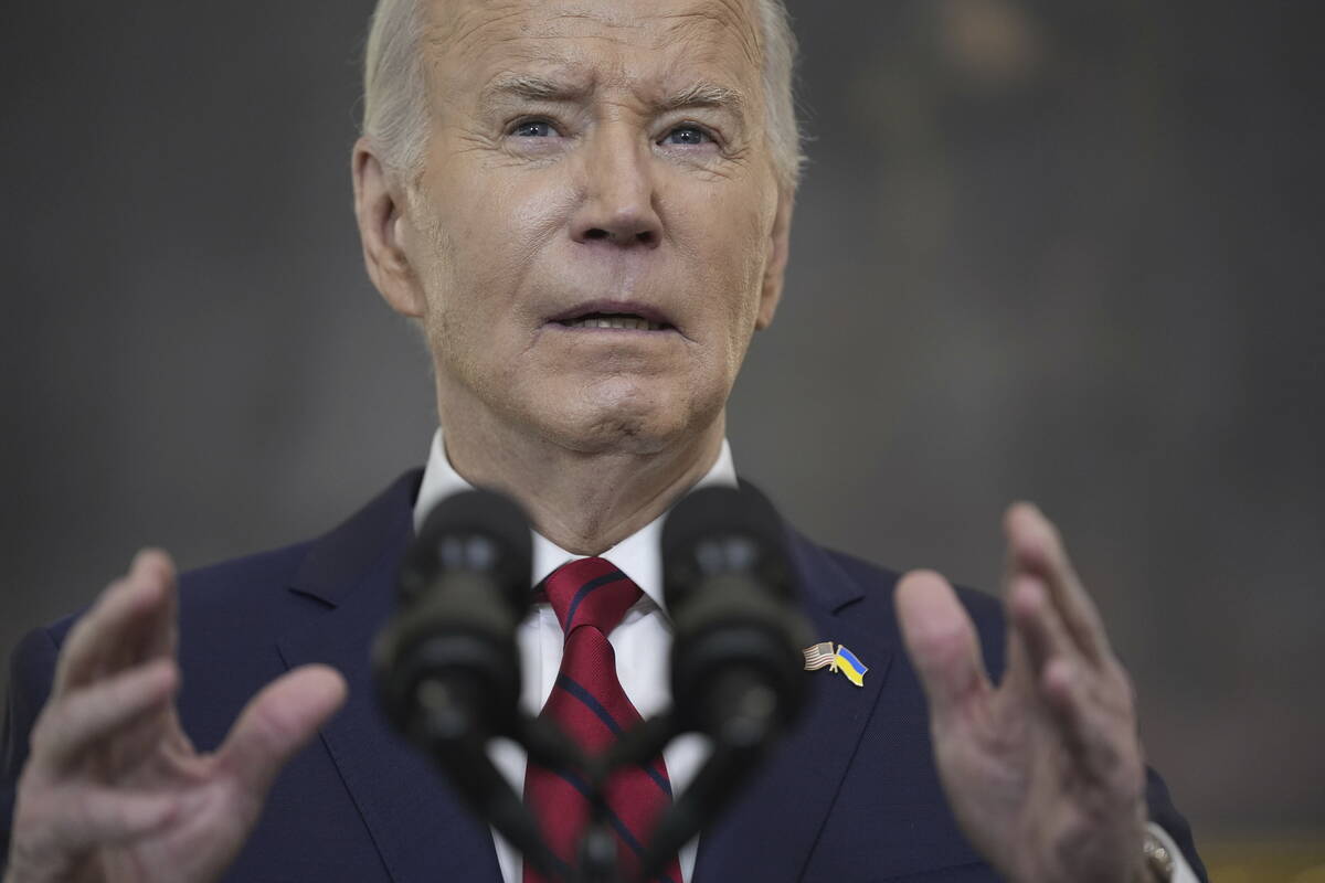 President Joe Biden speaks before signing a $95 billion Ukraine aid package that also includes ...