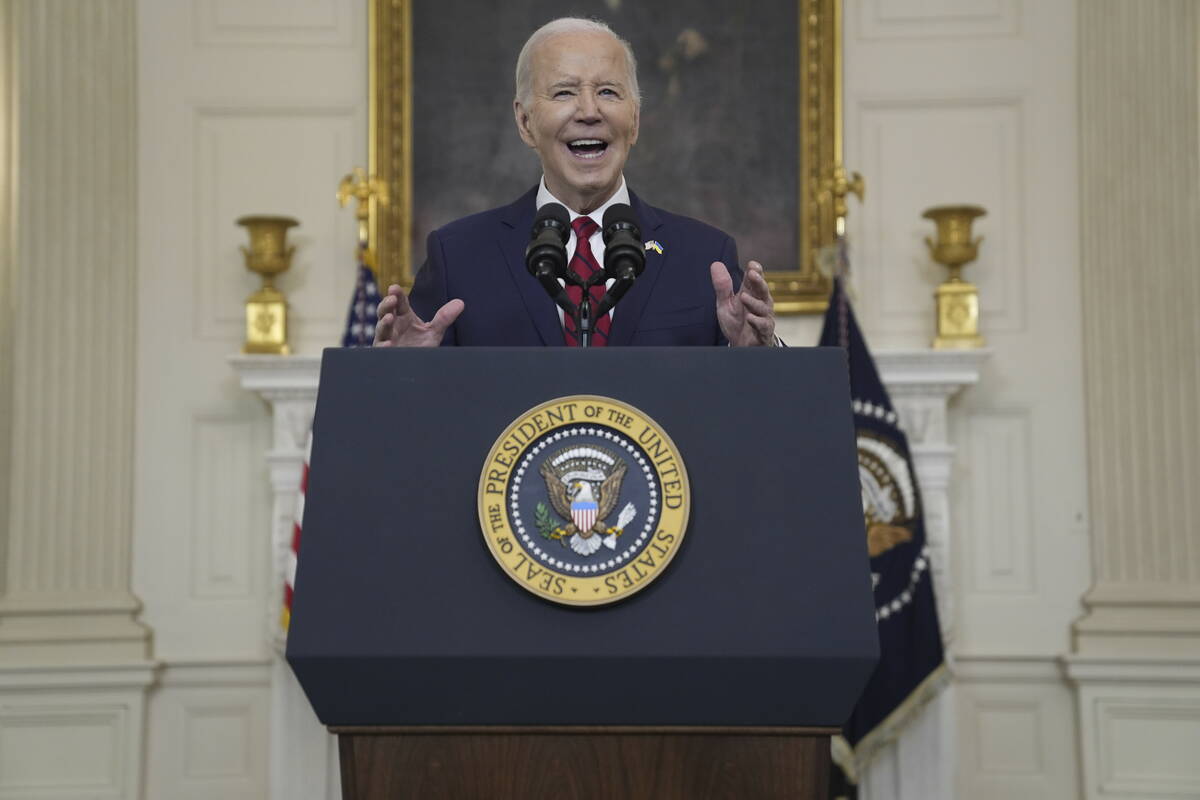 President Joe Biden speaks before signing a $95 billion Ukraine aid package that also includes ...