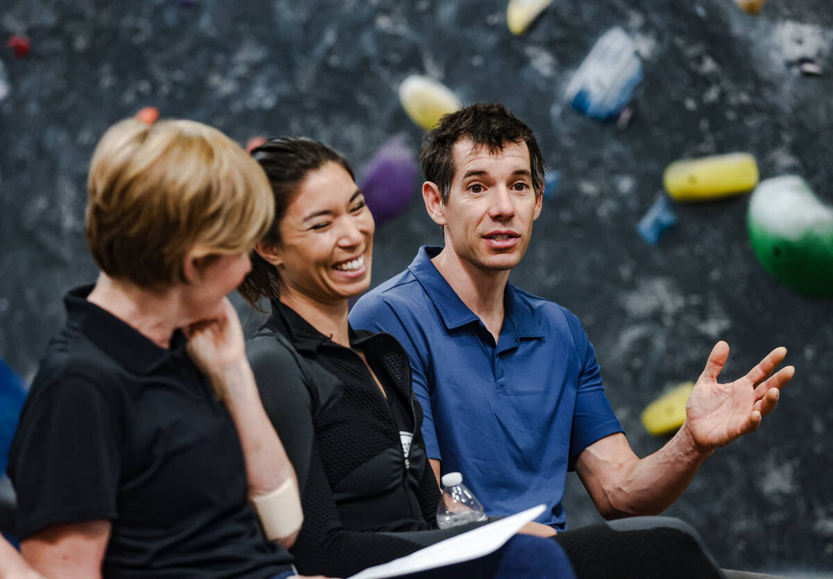 Alex Honnold, a revered rock climber known for his free solo ascents, speaks on a panel discuss ...