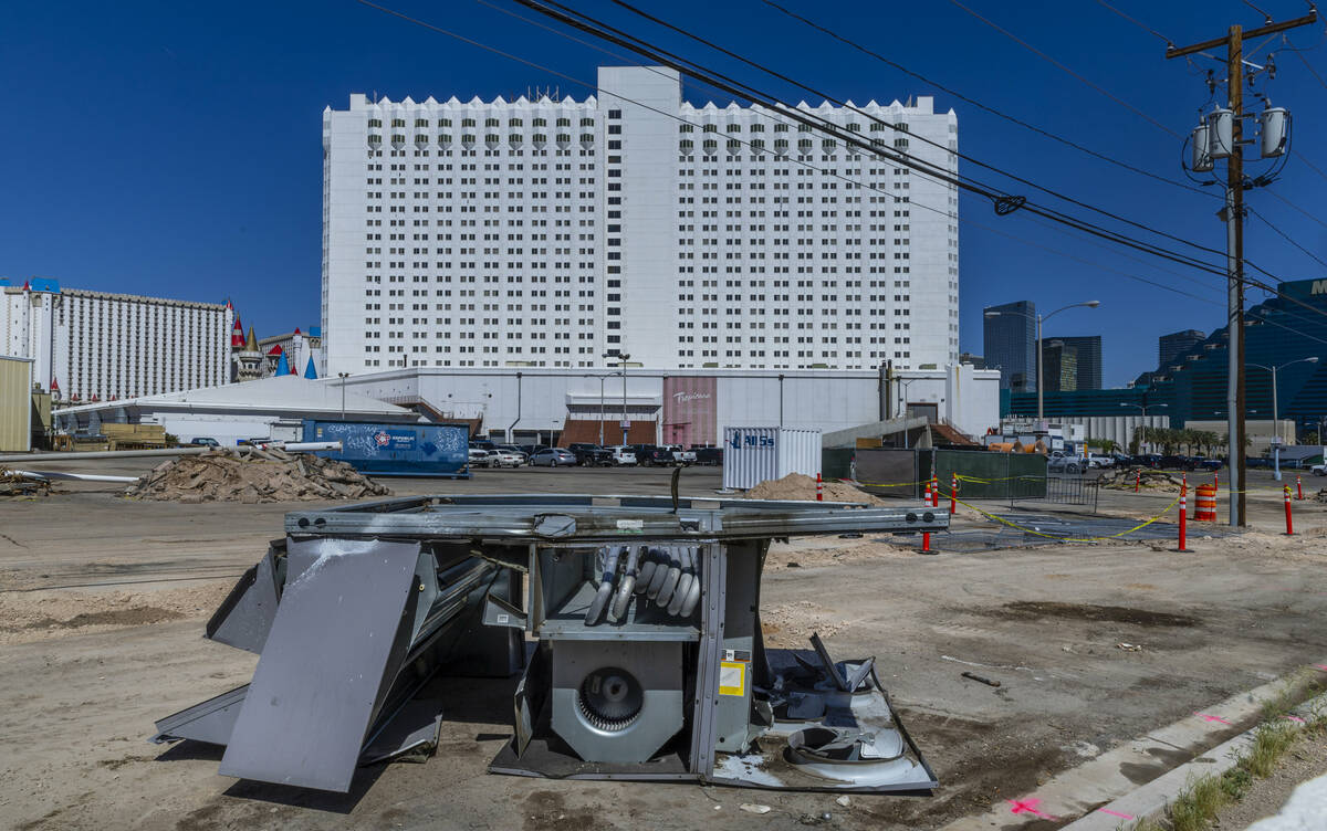 Demolition work continues on the Tropicana as old equipment and materials gather in a back park ...