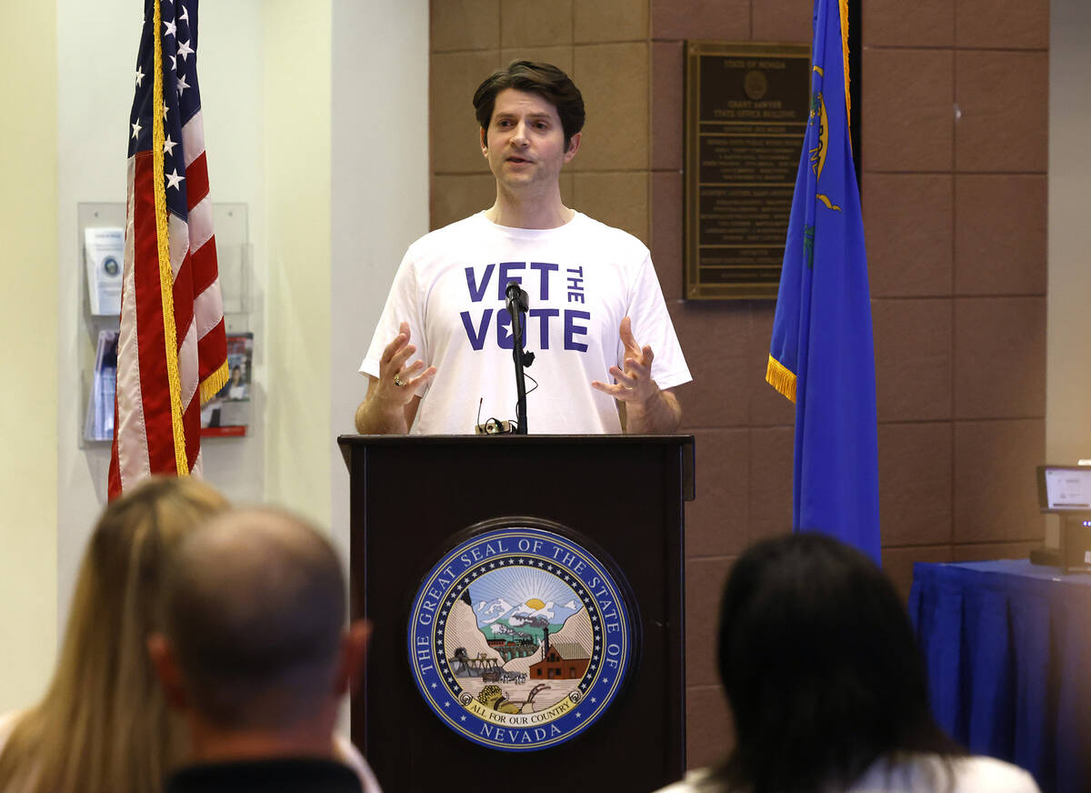 Daniel Vallone, director of Vet the Vote, speaks during Vet the Vote event, a nonprofit initiat ...