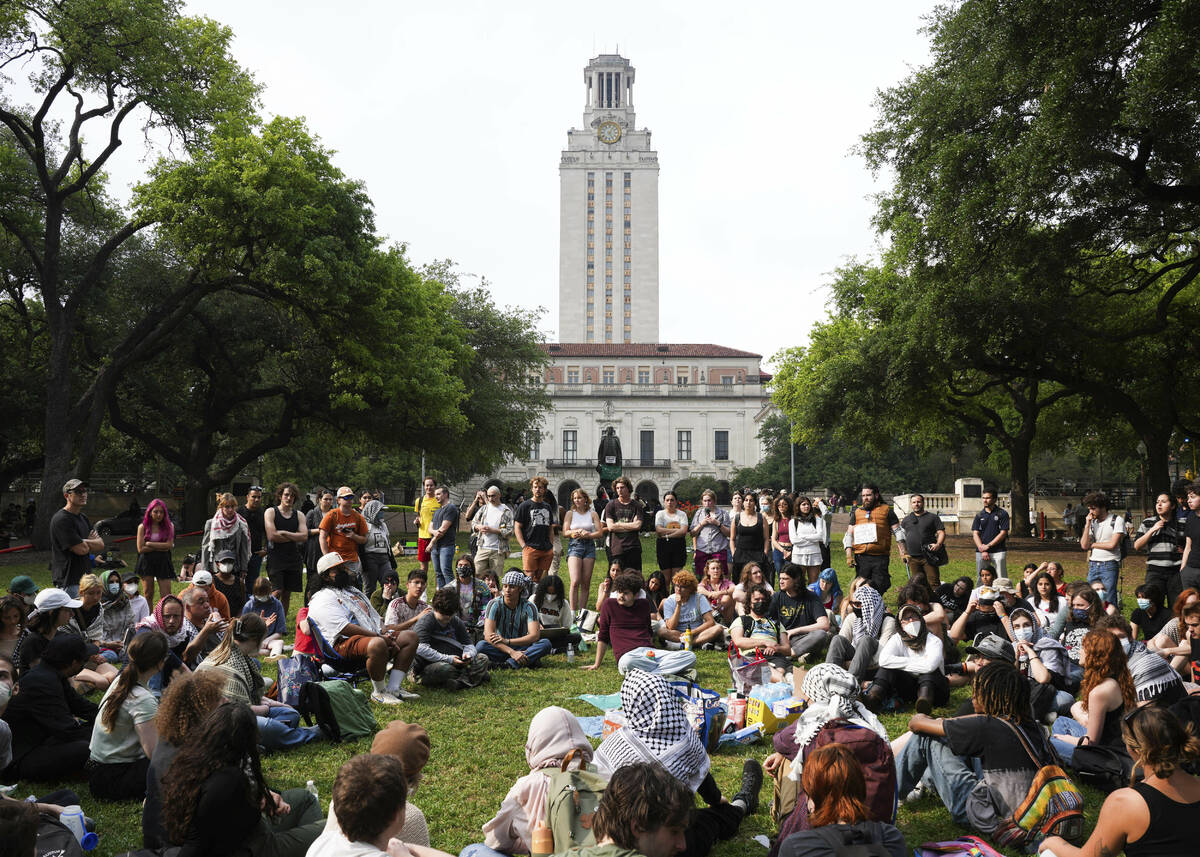 Demonstrators gather on the campus of the University of Texas at Austin, Thursday, April 25, 20 ...