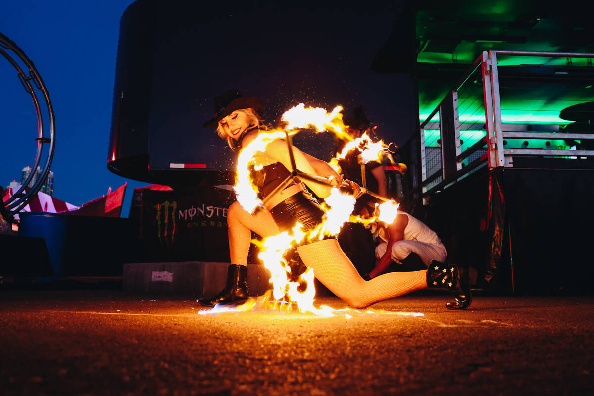 A fire dancer performs during the Sick New World music festival at the Las Vegas Festival Groun ...