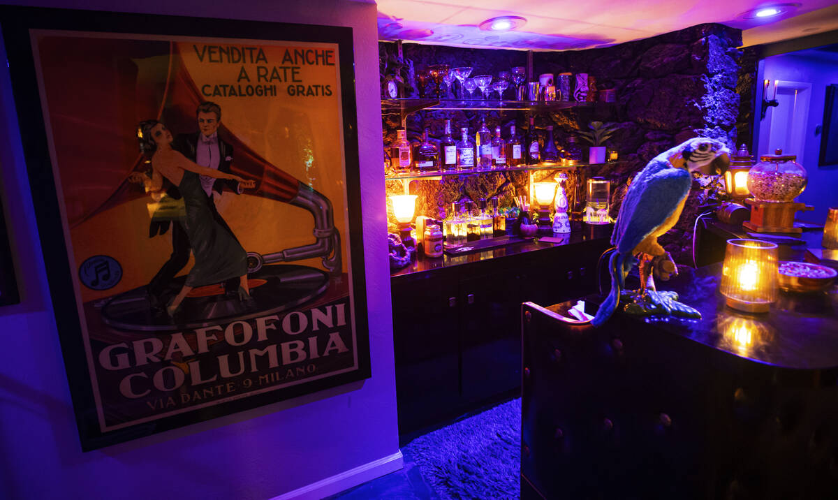 A bar area is seen during an evening party at a Beverly Green home called “Lava House&#x ...