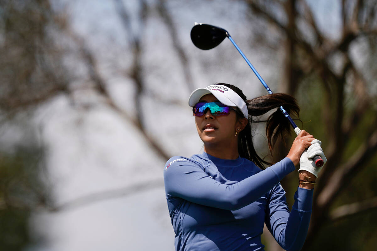 Alison Lee watches her shot from the fifth tee during the first round of the LPGA JM Eagle LA C ...