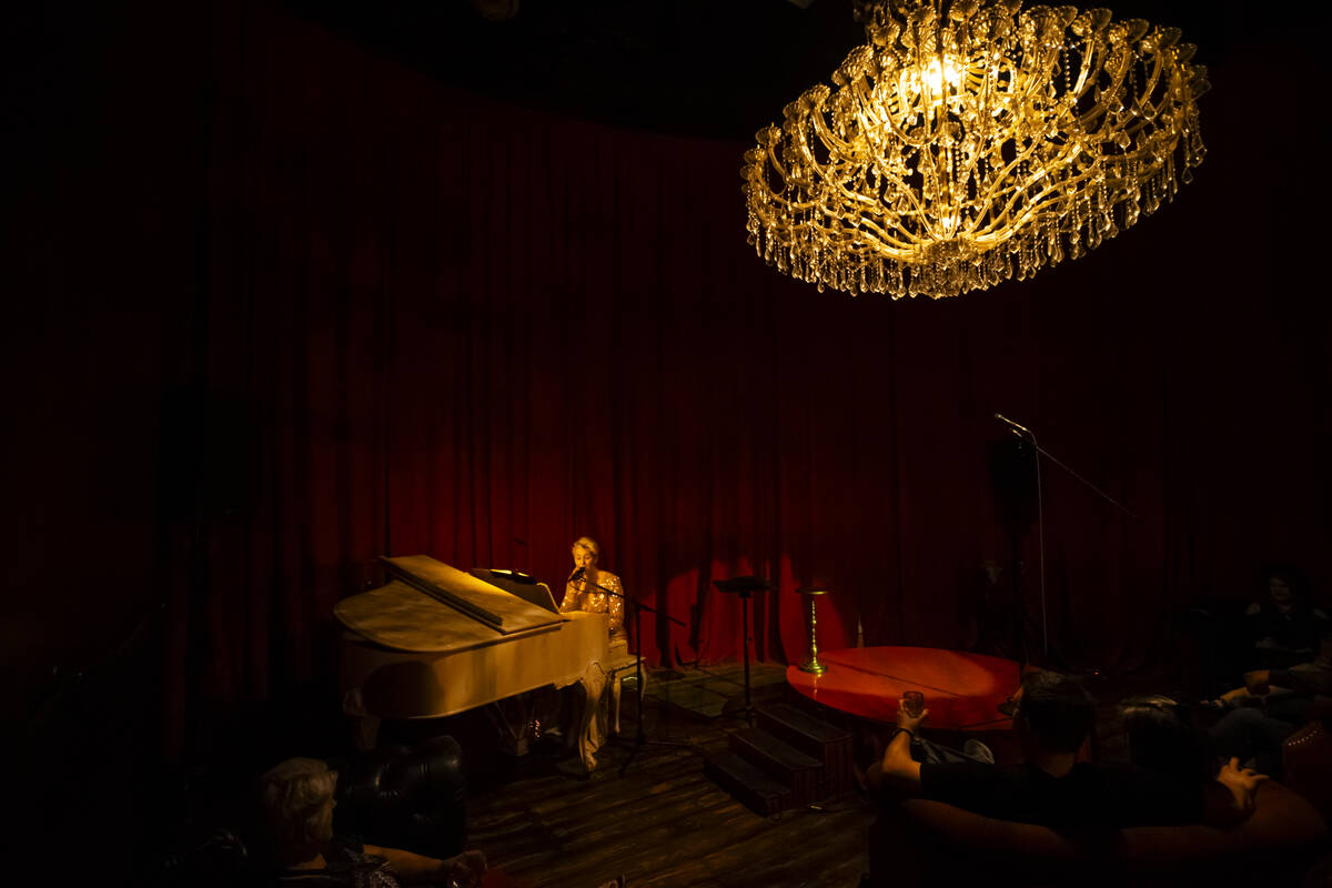 Singer Daisy La Fontaine performs during the closing night of Lost Spirits Distillery at Area15 ...