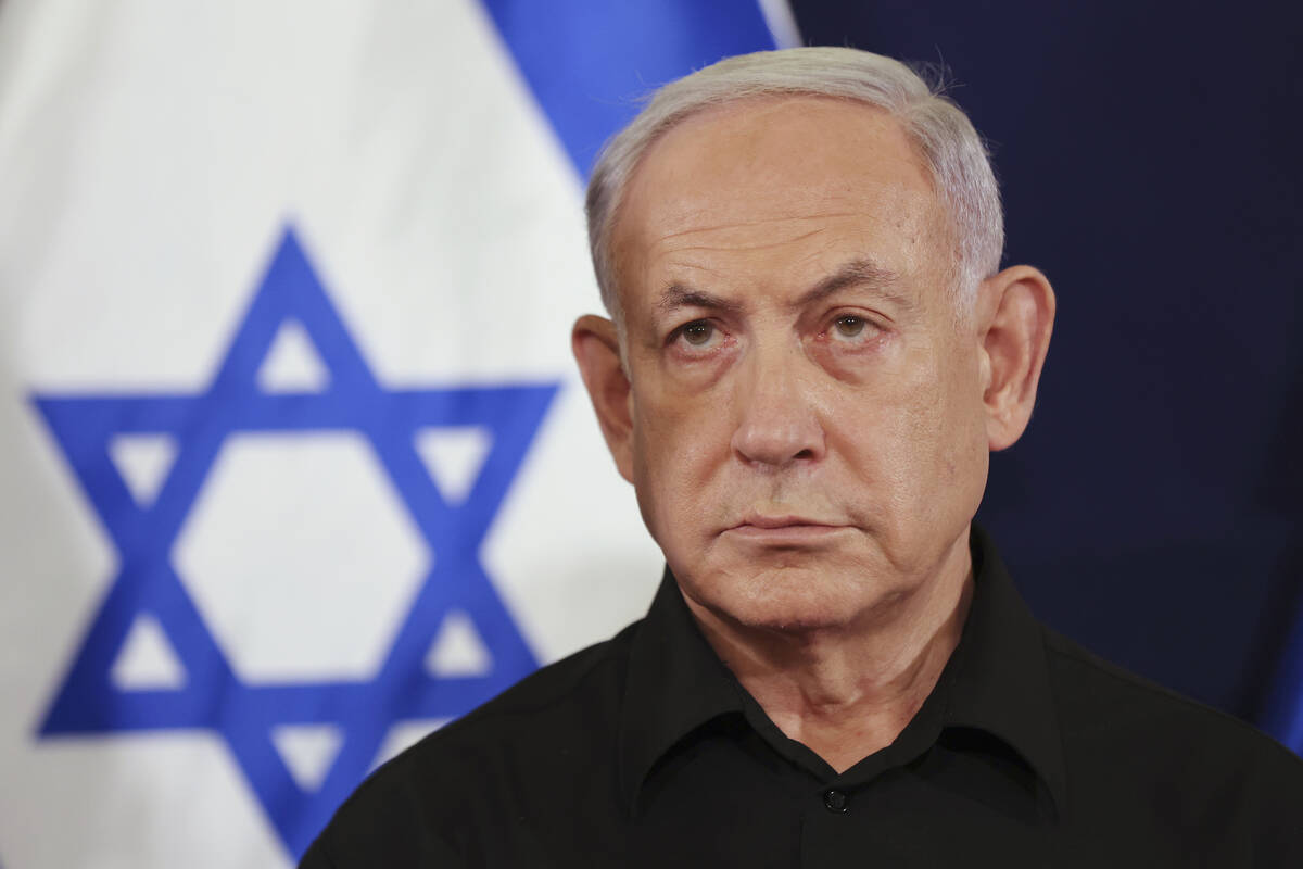 Israeli Prime Minister Benjamin Netanyahu attends a press conference in the Kirya military base ...
