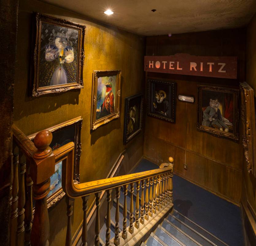 A collection of artwork hangs in a stairwell at Zak Bagans' The Haunted Museum located at 600 E ...