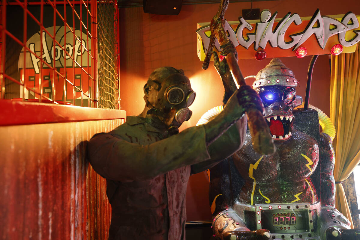 Horror decors are seen at Sliced Pizza, Sunday, May 8, 2022, in Las Vegas. (Chitose Suzuki / La ...