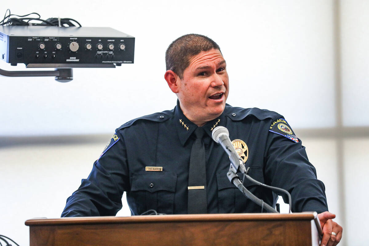 Clark County School District police Chief Henry Blackeye speaks at a press conference regarding ...