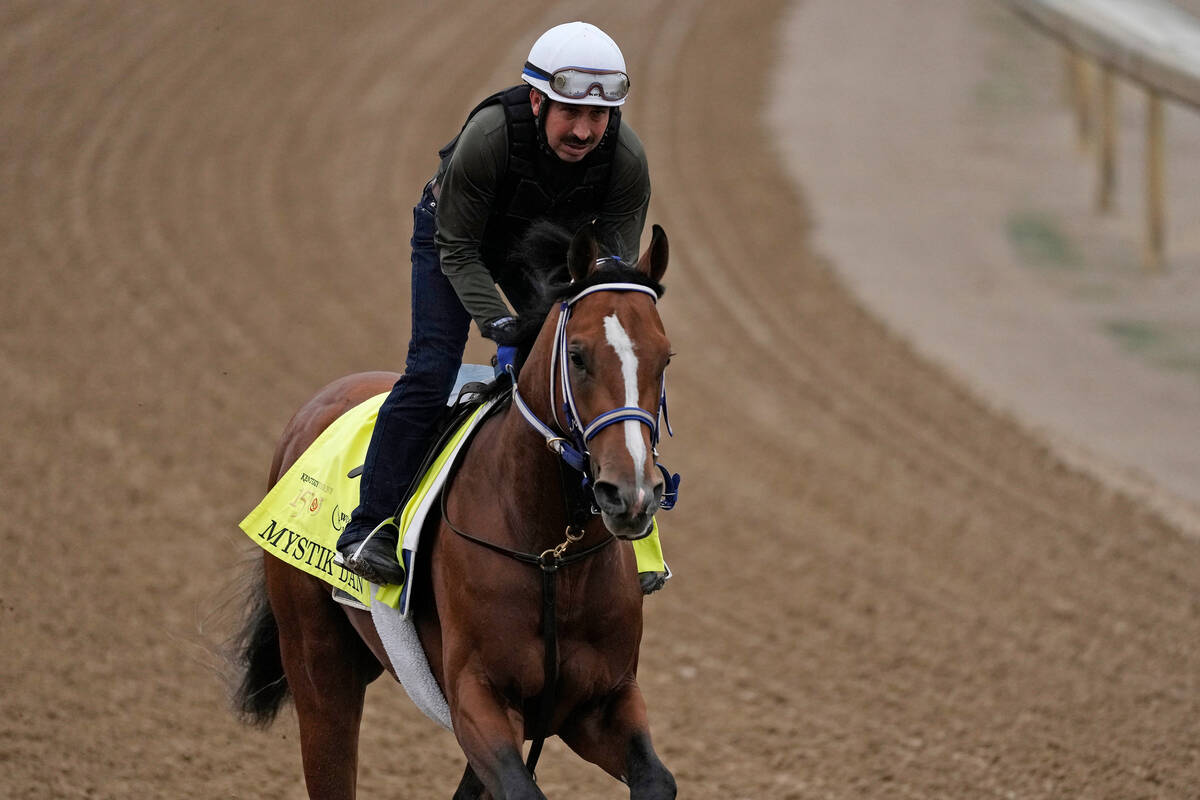 Kentucky Derby hopeful Mystic Dan works out at Churchill Downs Tuesday, April 30, 2024, in Loui ...