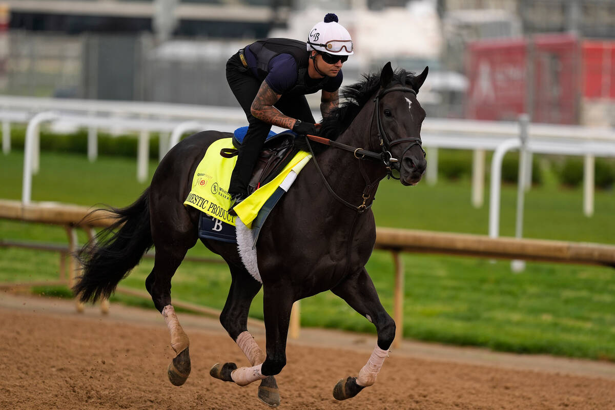 Kentucky Derby hopeful Domestic Product works out at Churchill Downs Tuesday, April 30, 2024, i ...