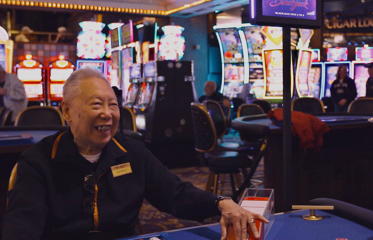 George Lee at work at the blackjack table in the Four Queens Casino. (Pentalina Productions)