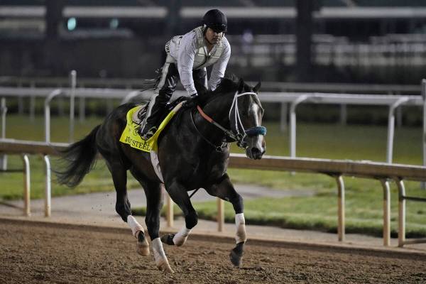 Kentucky Derby hopeful Just Steel works out at Churchill Downs Wednesday, May 1, 2024, in Louis ...