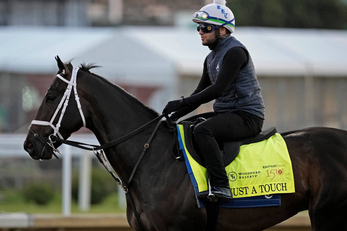 Kentucky Derby hopeful Just a Touch works out at Churchill Downs Monday, April 29, 2024, in Lou ...